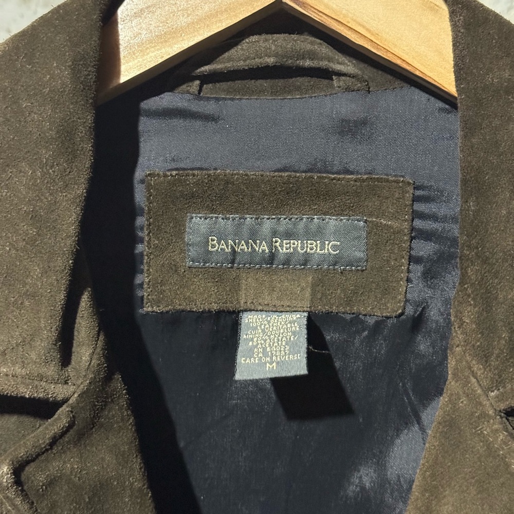 Vintage Y2K 2000 Banana Republic Suede Leather Jacket Sz M Brown Button Front